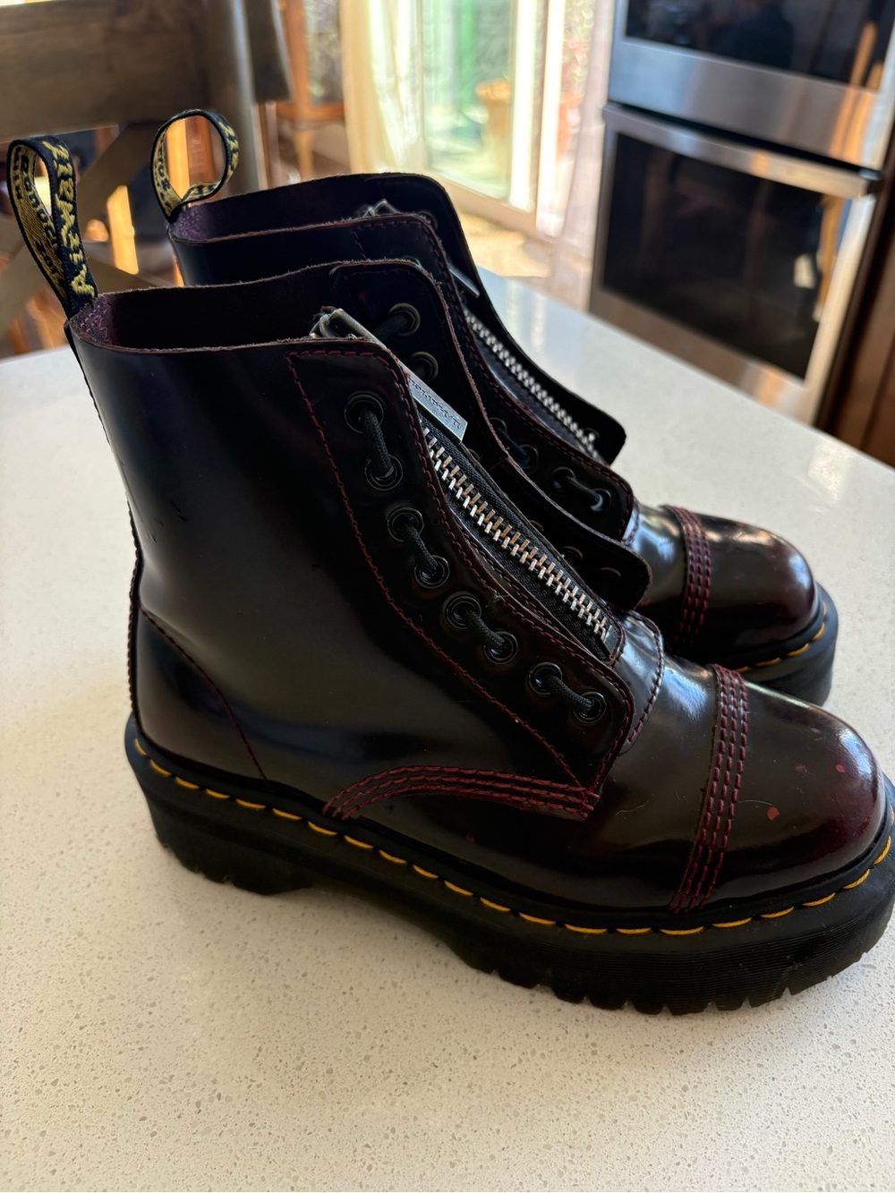 Dr. Martens Burgundy Patent Leather Platform Lace-Up Boots